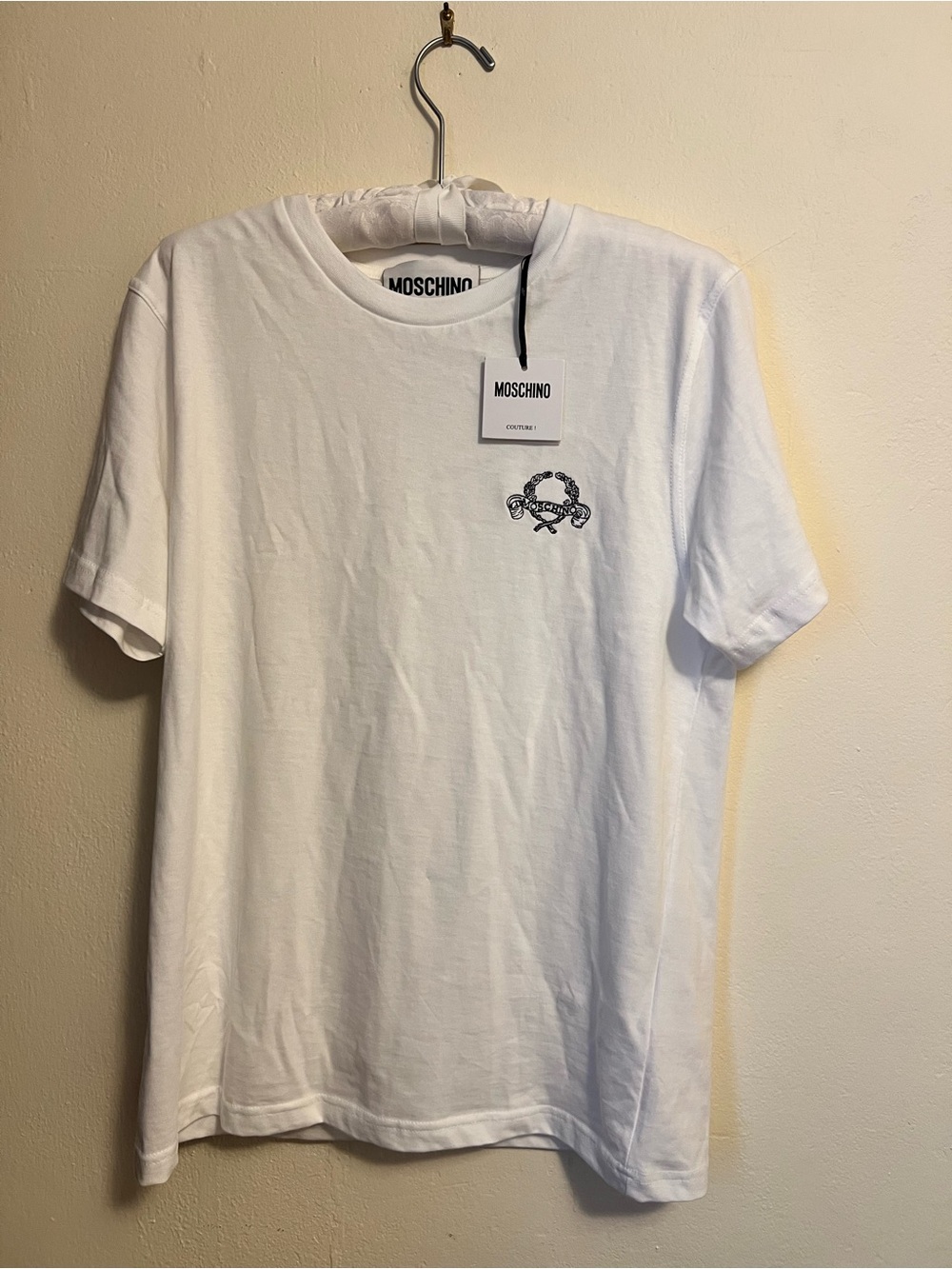 Moschino White Short-Sleeve Tee with Chest Emblem